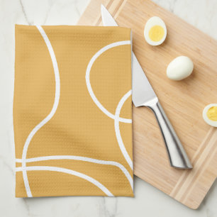 Yellow Modern Minimal Line Brush Strokes Tea Towel