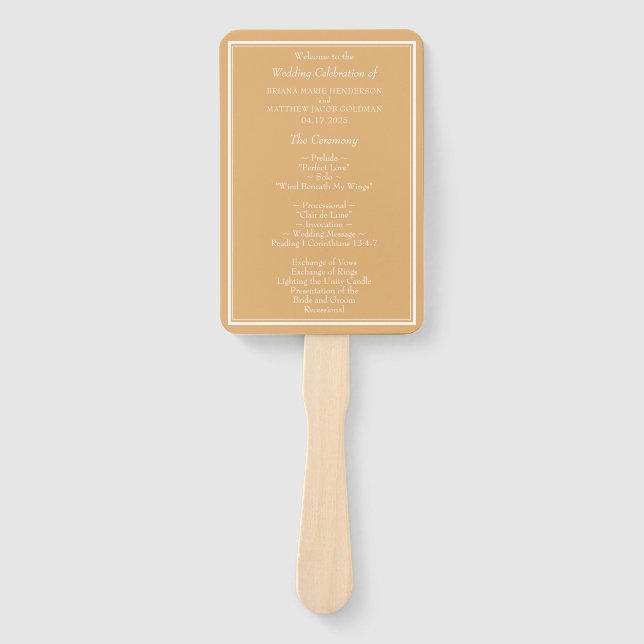 Yellow Modern Minimalist Border Wedding Program Hand Fan (Front)