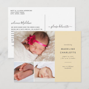 Yellow Modern Multi-Photo Birth Announcement Postcard