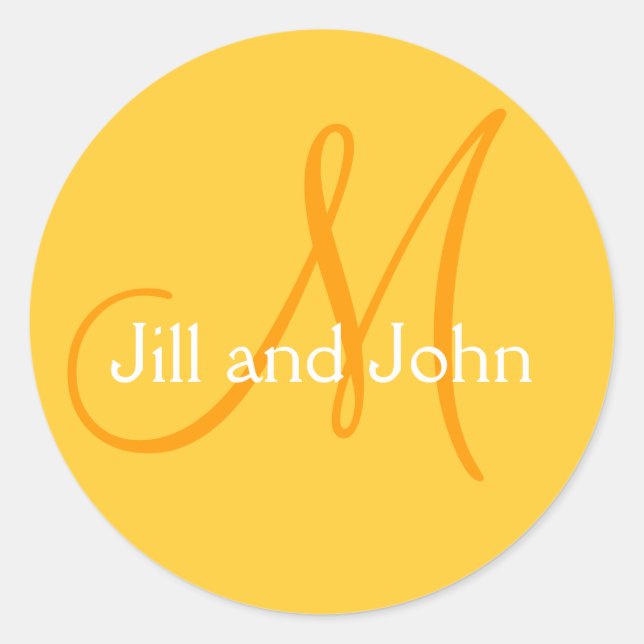 Yellow Modern Names Monogram Wedding Sticker (Front)