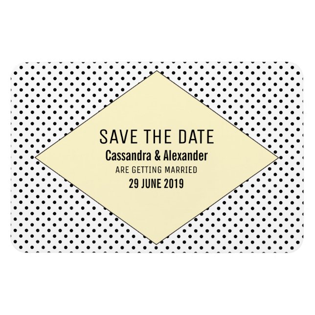 Yellow Modern Polka Dots Save the Date Magnet (Horizontal)