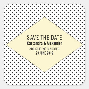 Yellow Modern Polka Dots Save the Date Square Sticker