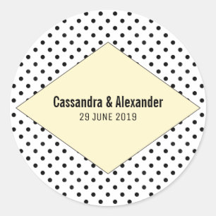 Yellow Modern Polka Dots Wedding Classic Round Sticker