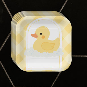 Yellow Modern Rubber Ducky Baby Shower Paper Plate