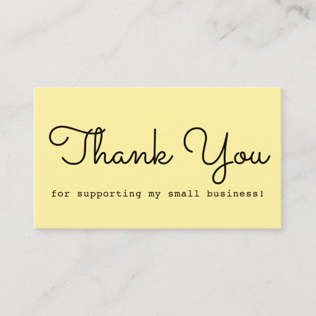Yellow Modern Script Typography Thank You Business Card (Front)