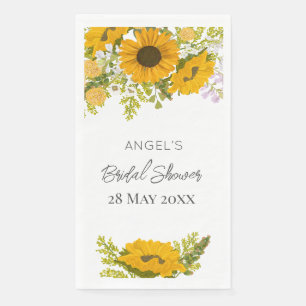 Yellow Modern Sunflowers Bouquet Bridal Shower Napkin