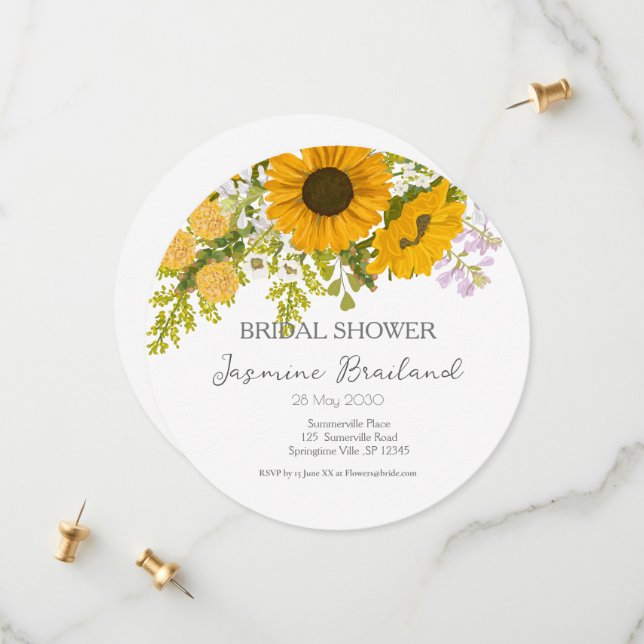 Yellow Modern Sunflowers Bouquet Bridal Shower  Save The Date (Front/Back In Situ)