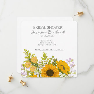 Yellow Modern Sunflowers Bouquet Bridal Shower  Save The Date