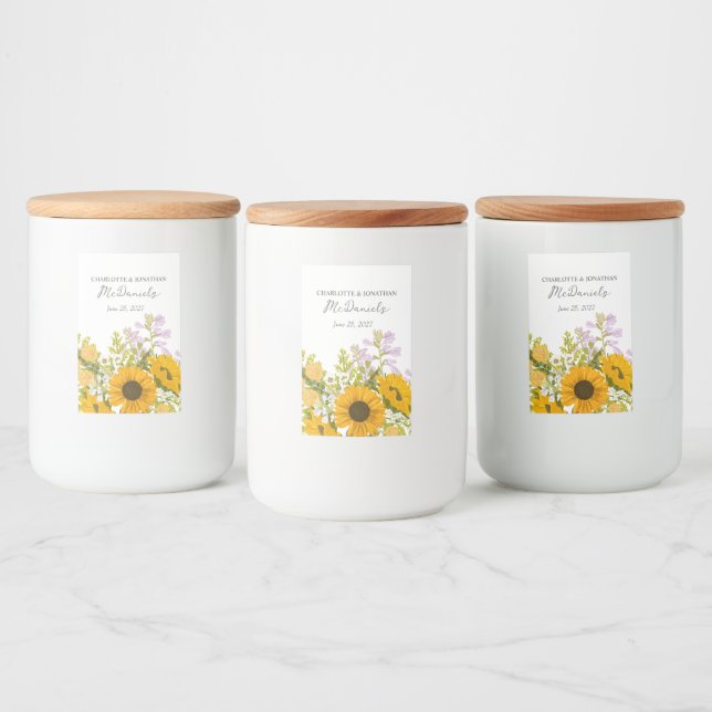 Yellow Modern Sunflowers Bouquet Wedding  Food Label (Bottles)