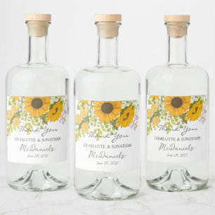 Yellow Modern Sunflowers Bouquet Wedding  Liquor Bottle Label