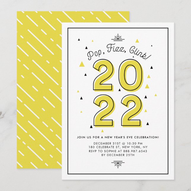 Yellow Modern Typography 2022 New Year's Eve Party Invitation (Front/Back)