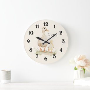 Yellow Mom Baby Ducks Large Clock