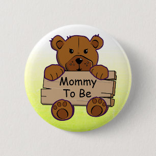 Yellow Mommy To Be Teddy Bear Baby Shower 6 Cm Round Badge