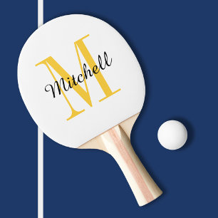 Yellow Monogram and Name Personalised Ping Pong Paddle