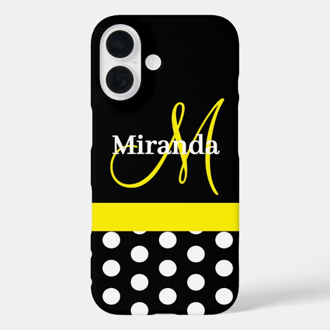 Yellow Monogram Black with White Polka Dots Case-Mate iPhone Case (Back)