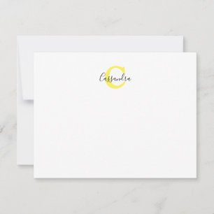 Yellow Monogram Calligraphy Script Name Note Card