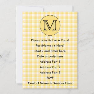 Yellow Monogram. Custom Letter and Check Pattern. Invitation