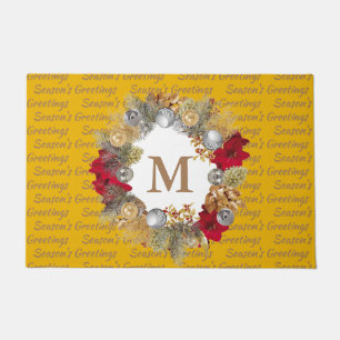Yellow MONOGRAM Decorative Christmas Wreath Doormat