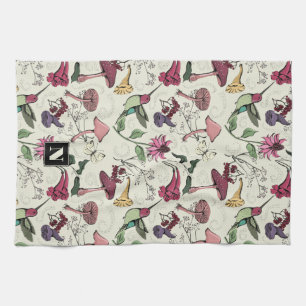 Yellow Monogram Hummingbird & Flowers Garden Tea Towel