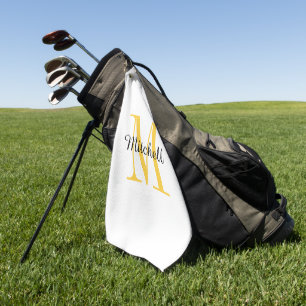 Yellow Monogram Initial and Name Personalised Golf Towel