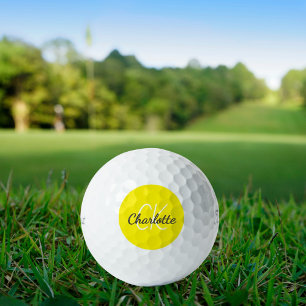 Yellow monogram initials name golf balls