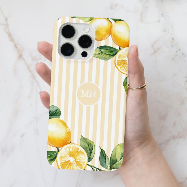 Yellow Monogram Lemon Elegant Stripe Mediterranean Case-Mate iPhone Case (Yellow Monogram Lemon Elegant Stripe Mediterranean Case-Mate iPhone Case)