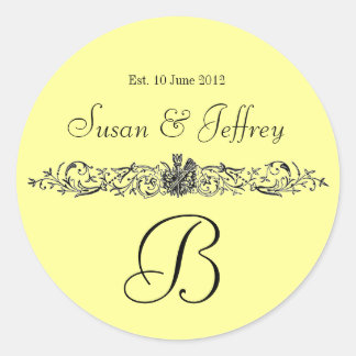 Yellow Monogram Logo Names Date Wedding Label