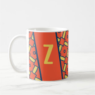 Yellow Monogram Orange Geometric Pattern Coffee Mug