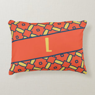 Yellow Monogram Orange Geometric Pattern Decorative Cushion