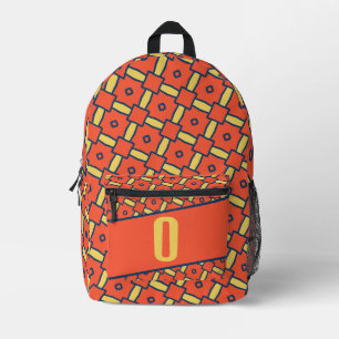 Yellow Monogram Orange Geometric Pattern Printed Backpack