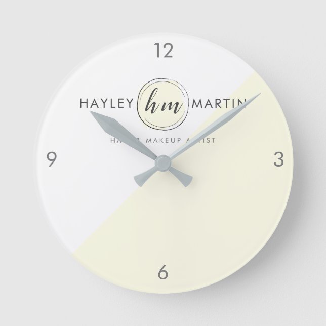 Yellow Monogram Style Custom Logo Business Round Clock (Front)