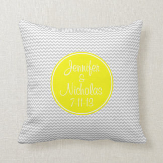 Yellow Monogram with Grey Chevron Pillow
