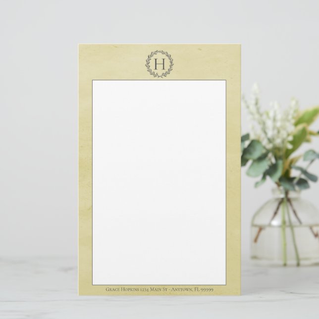 Yellow Monogram Wreath Stationery (Standing Front)