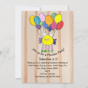 Yellow Monster Balloons Birthday Party Invitation