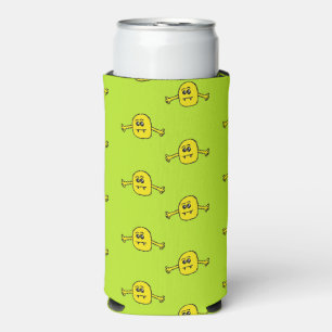 Yellow monster on green seltzer can cooler