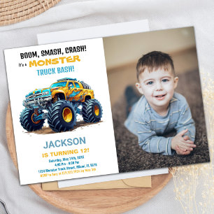 Yellow Monster Truck Birthday Invitations Photo