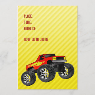 Yellow Monster Truck Invitation