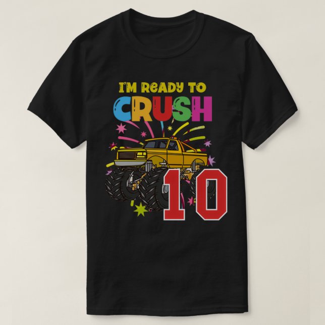 Yellow monster trucks are my jam 10th birthday rea T-Shirt (Design Front)