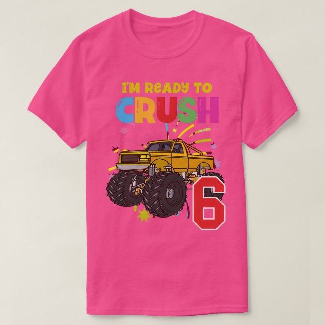 Yellow monster trucks are my jam 6th birthday read T-Shirt (Design Front)
