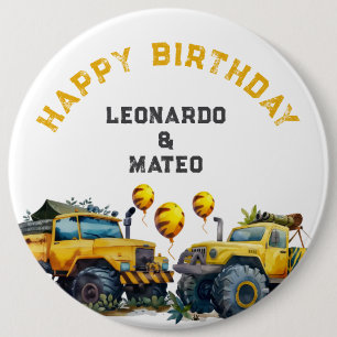 Yellow Monster Trucks Boys Happy Birthday  6 Cm Round Badge