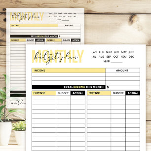 Yellow Monthly Budget Plan of Income and Expenses Notepad