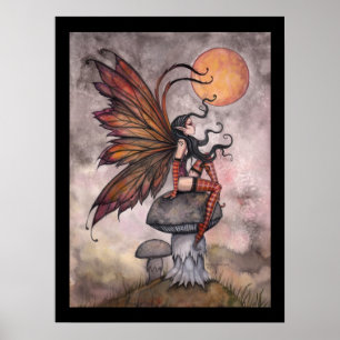 Yellow Moon  Autumn Fairy Poster Print