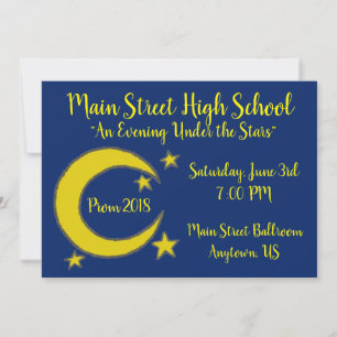 Yellow Moon Stars Night Sky Prom Gala Dance Invitation