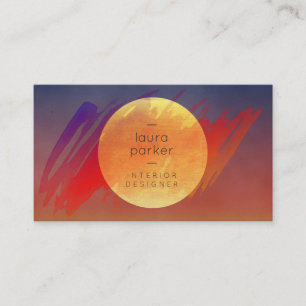 Yellow Moon Sunset Watercolor Splatter  Modern Business Card