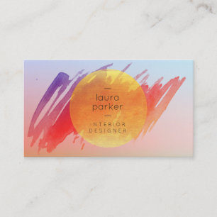Yellow Moon Sunset Watercolor Splatter Modern Business Card
