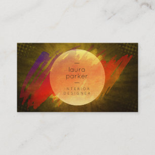 Yellow Moon Sunset Watercolor Splatter Modern Business Card