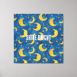 Yellow Moons Stars Night Sky Canvas Print