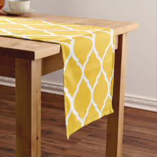 Yellow Moroccan Quatrefoil Short Table Runner