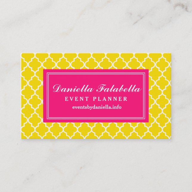 Yellow Moroccan Tiles Lattice Personalised Business Card (Front)