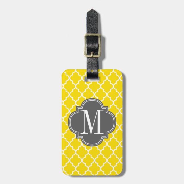 Yellow Moroccan Tiles Lattice Personalised Luggage Tag (Front Vertical)